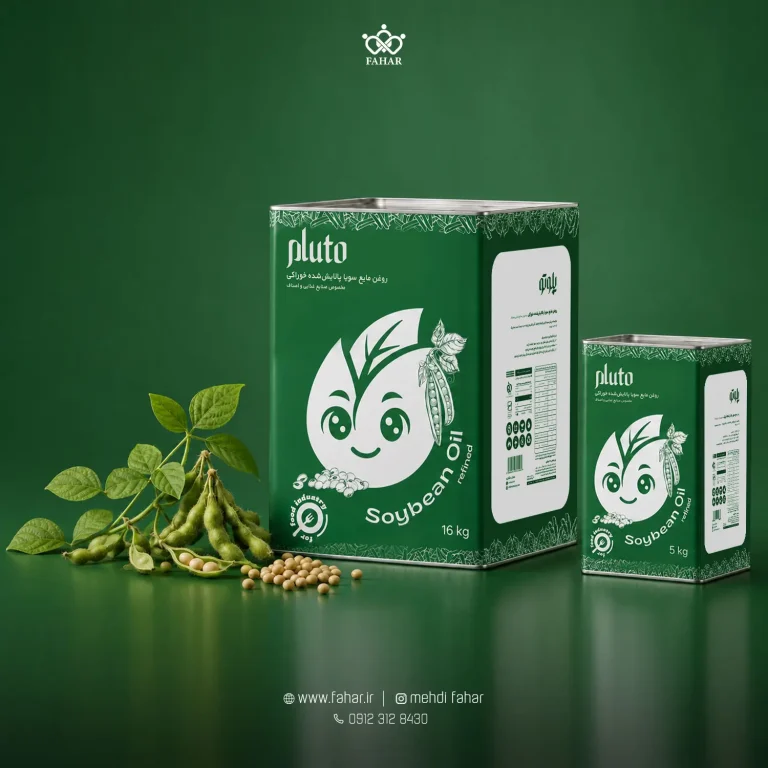 طراحی بسته بندی روغن مایع سویا پلوتو